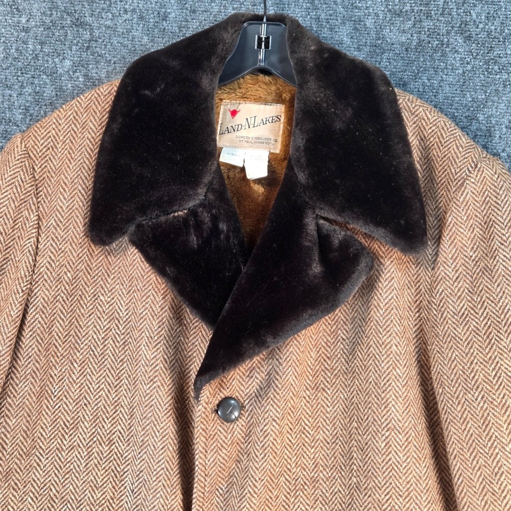Vintage Wool Herringbone Coat Faux Fur Lined Western‎ Ranch Barn Jacket Size 44 - Picture 7 of 16